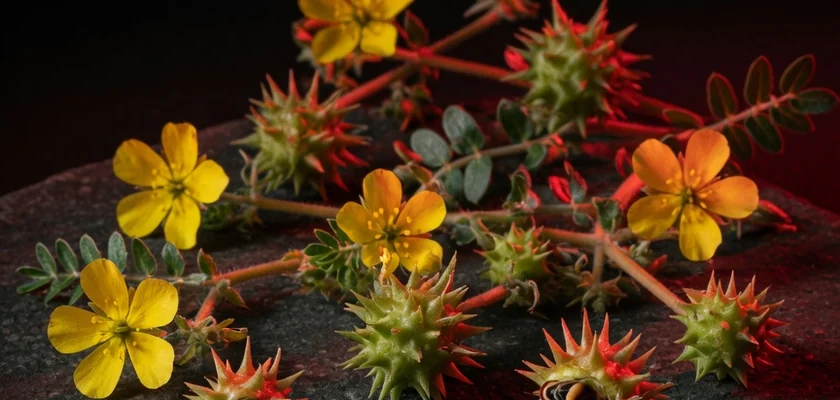 Planta de Tribulus terrestris con flores amarillas