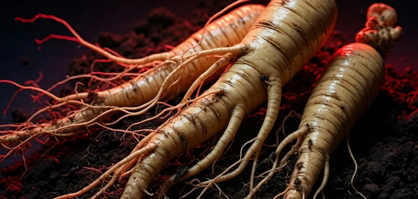 Raíz de ginseng sobre fondo oscuro